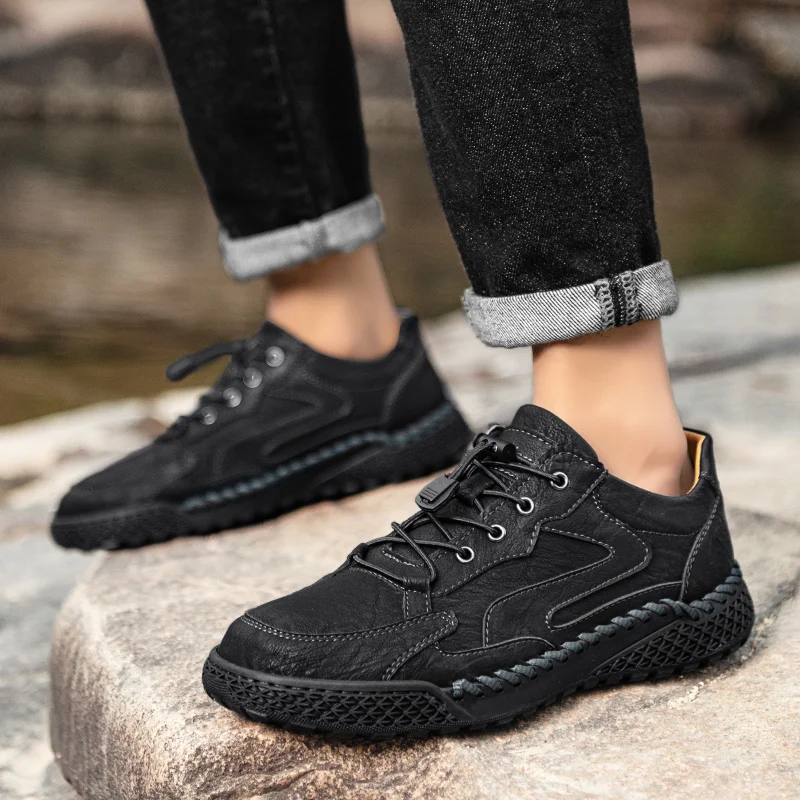Shoes Men All-match Flats Handmade Business Fashion Moccasins Walking Casual Slip on Loafers Breathable Leather