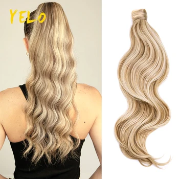 Yelo Ponytail Human Hair Extension Body Wave Wrap Around Ponytail Extension Remy Hair Blond Wavy Natural Black Curly Ponytail