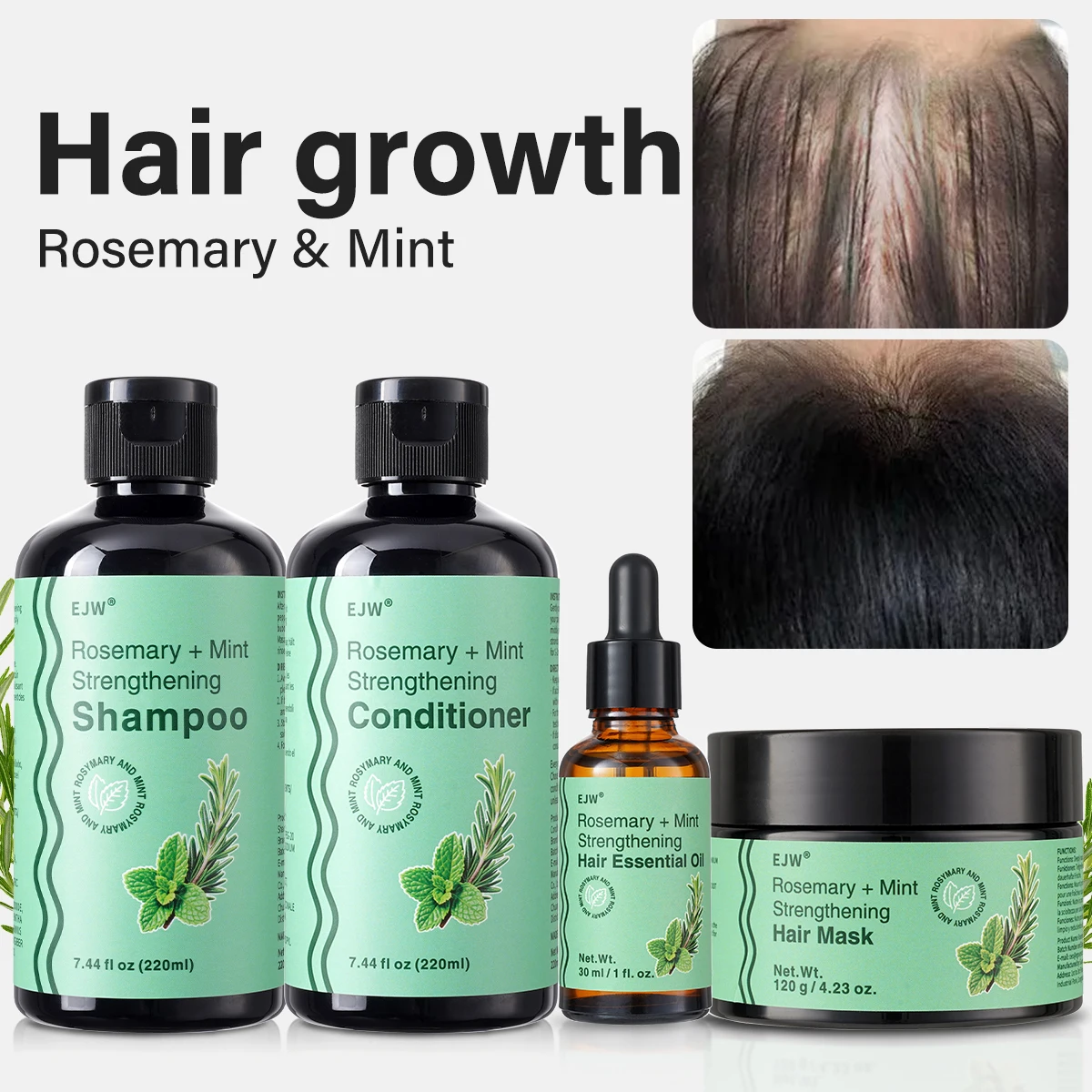 Set Shampoo e Balsamo al Rosmarino per la Crescita dei Capelli, Nutre le Radici, Rinforza e Riduce la Rottura dei Capelli