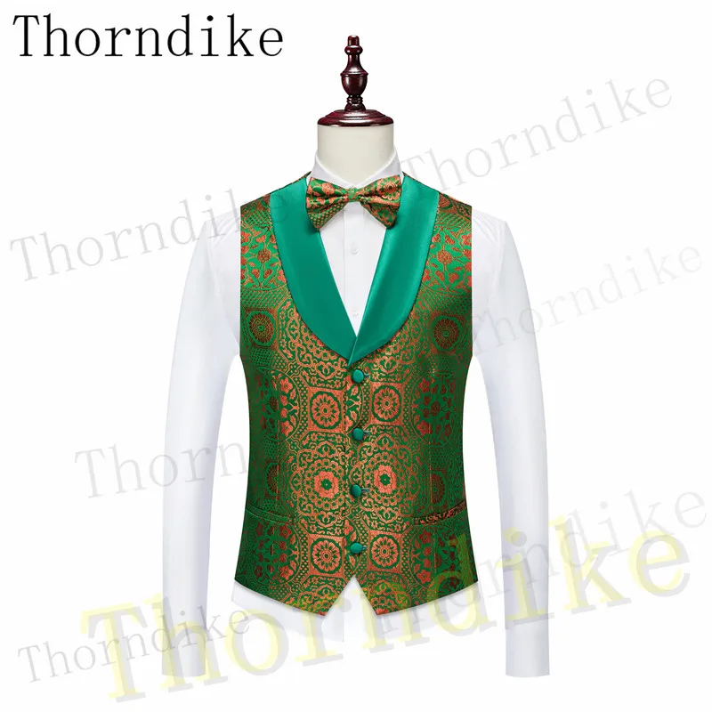 Thorndike Green Jacquard Men's Western Tailored Suit Lapel Tuxedo Gentleman Texture Solid Color Unique Design Casual
