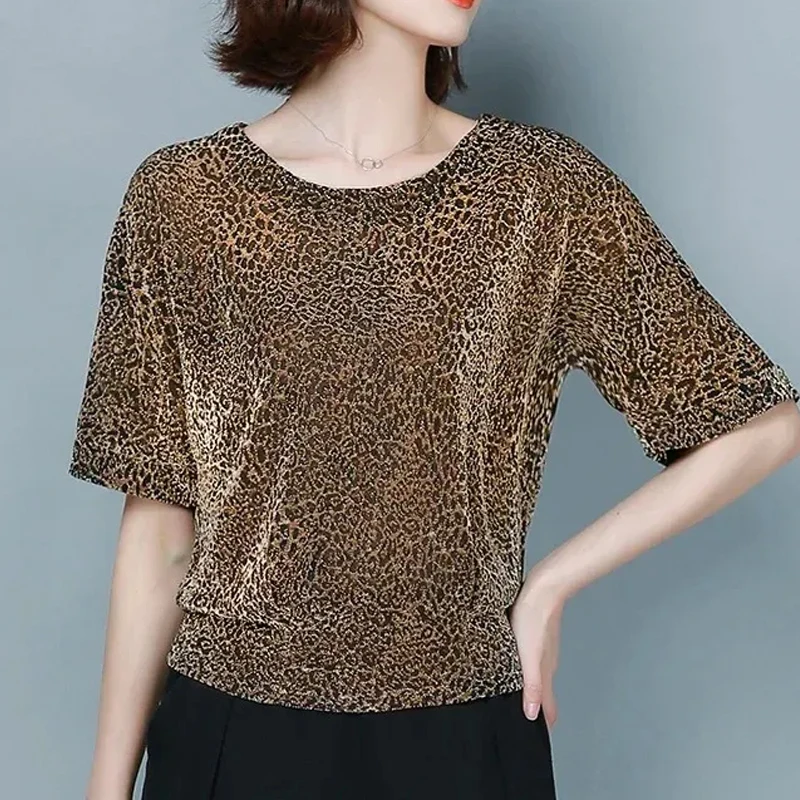 Shiny Sequin Blouses for Women Glitter Shirt Tops Elegant Tunic Leopard Print Shine New Clothes 9197
