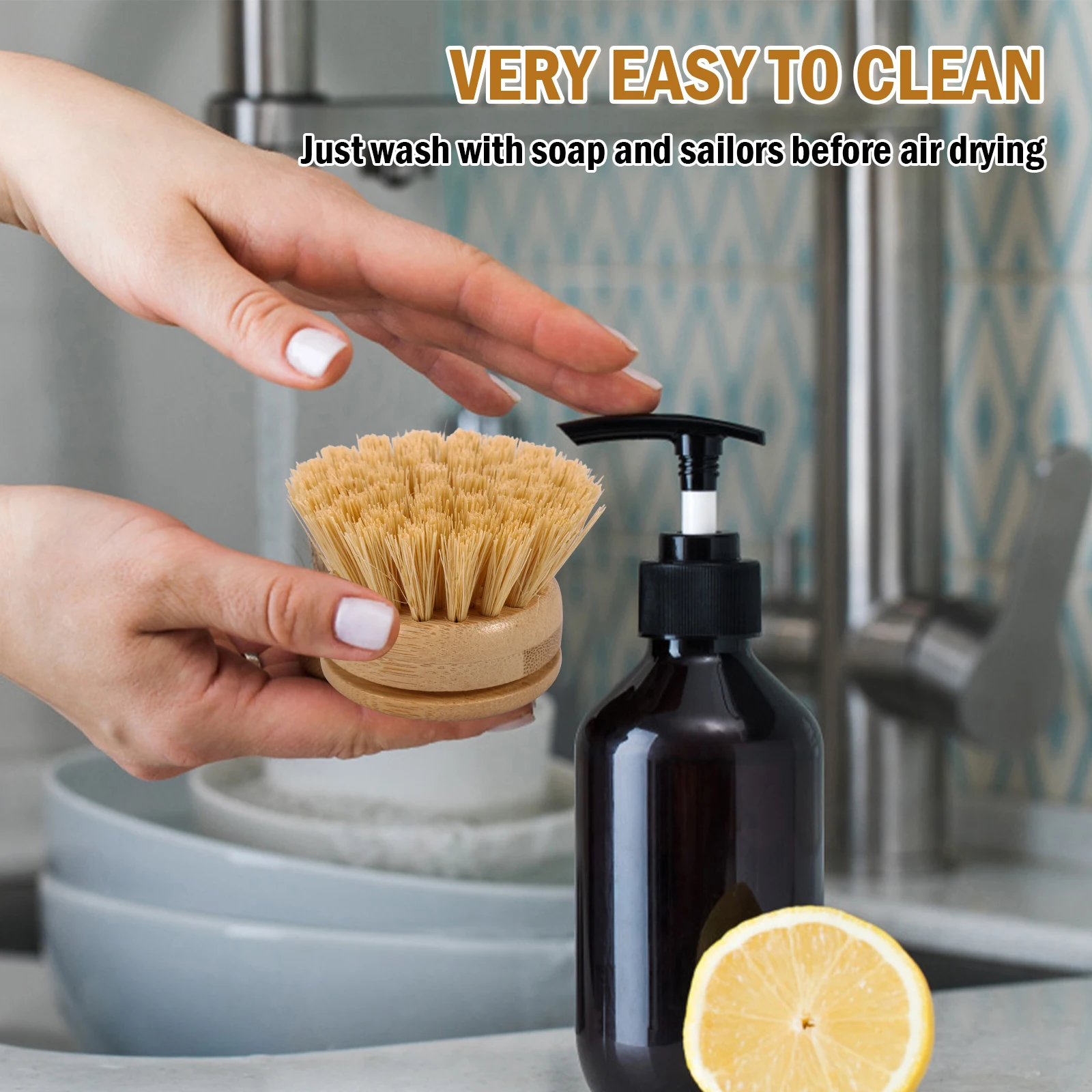 6Pcs Natural Bamboo Dish Brush Head Soft Sisal Bristle Dish Eco-Friendly Washing Up Brush Replacement Heads for Washing Pan/Pot 4