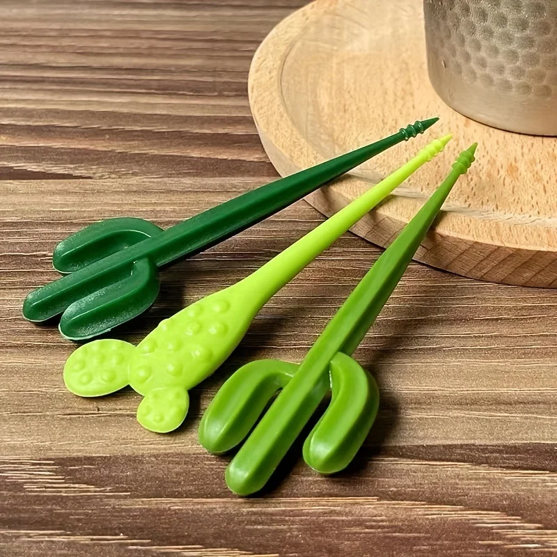 6pcs/set Plastic Forks Cactus Design Forks For Cake Snack Baked Bento Fruit Kitchen Gadgets Eid Al-Adha Mubarak_voghion.com