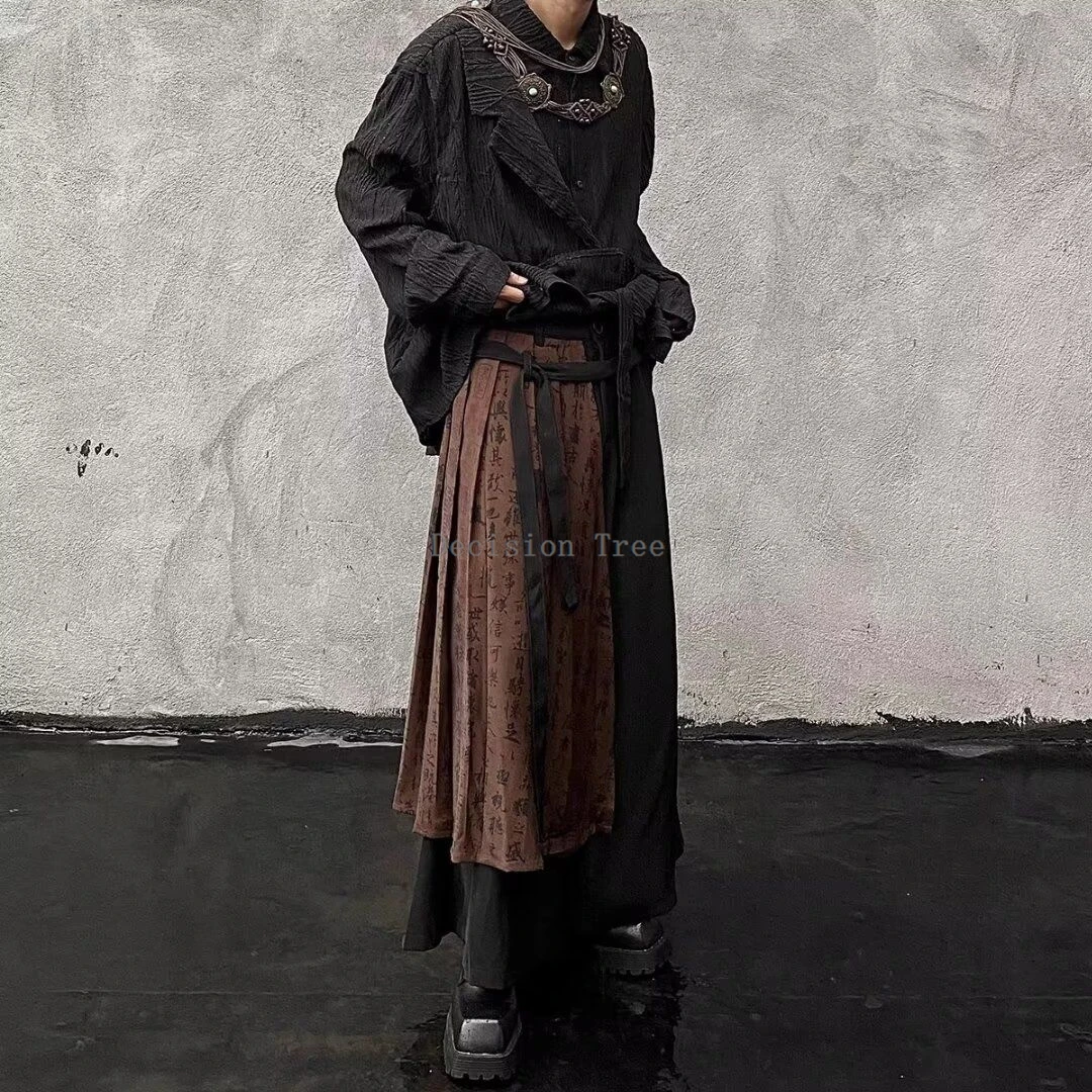 new chinese calligraphy pattern splicing design of two pieces of wide-leg culottes fashion design sense martial arts pants