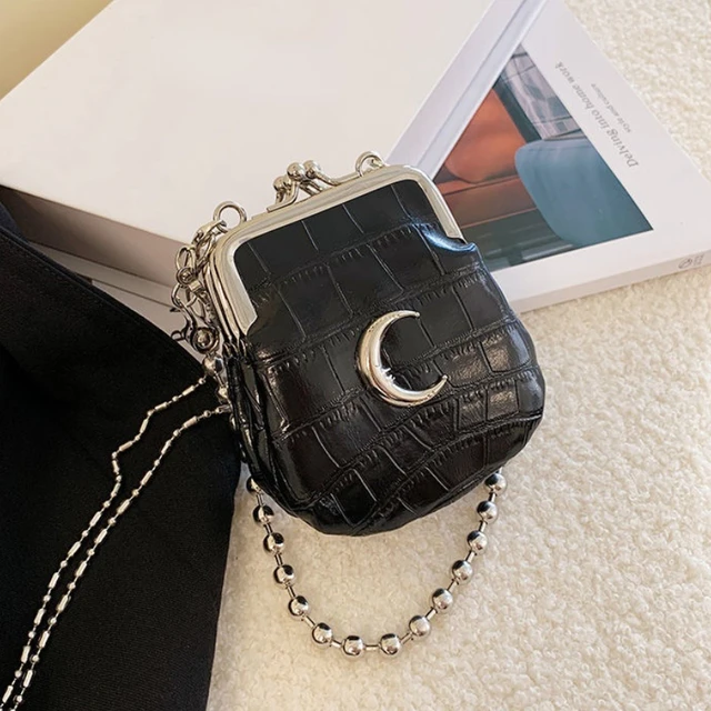 PU Leather Women Chain Small Crossbody Bag Fashion Female Clip Shoulder Bags  Crocodile Pattern Ladies Coin