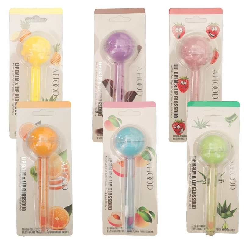 2 In 1 Cute Makeup Lollipop Lip Balm Lip Gloss Moisturizer Candy Magice
