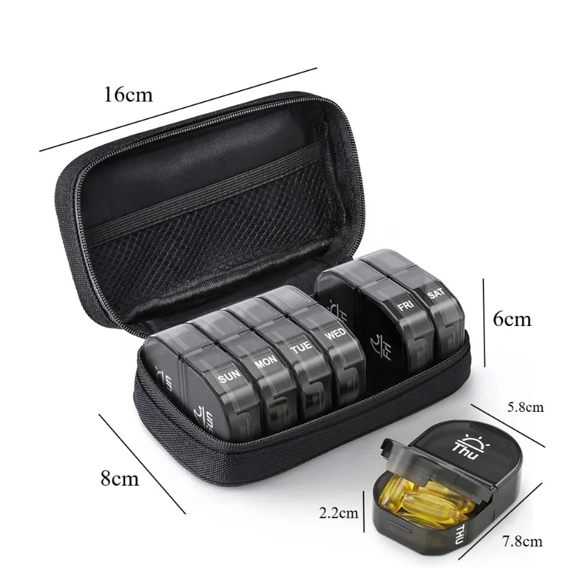 Weekly Pill Organizer - Daily AM/PM Medication Box with Spacious Compartments, Portable Travel Case for Vitamins & Supplements