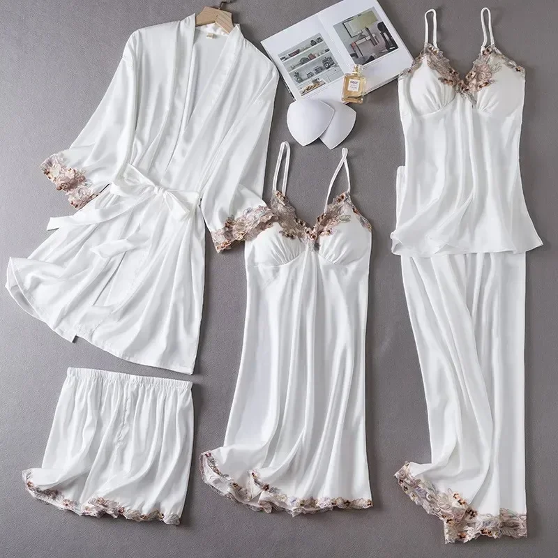 

Lace Clothes Satin Home Summer Spring Sexy Suit Robe Loungewear Sleepwear Women Set Casual Gown Pajamas Bathrobe
