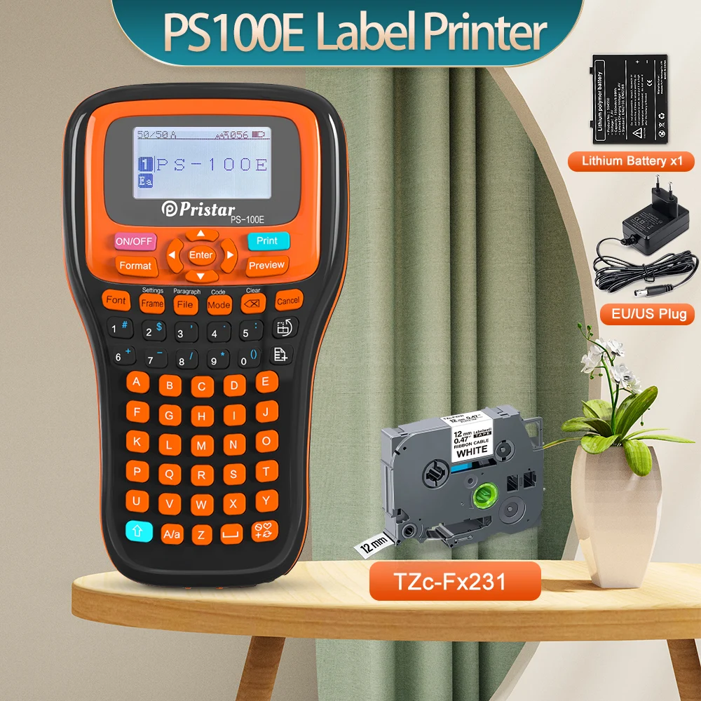 Portable Label Maker PS100E Auto Cutting Labeling Maching Replace for Brother P Touch Label Printer tze231 hse-231 Label Tape