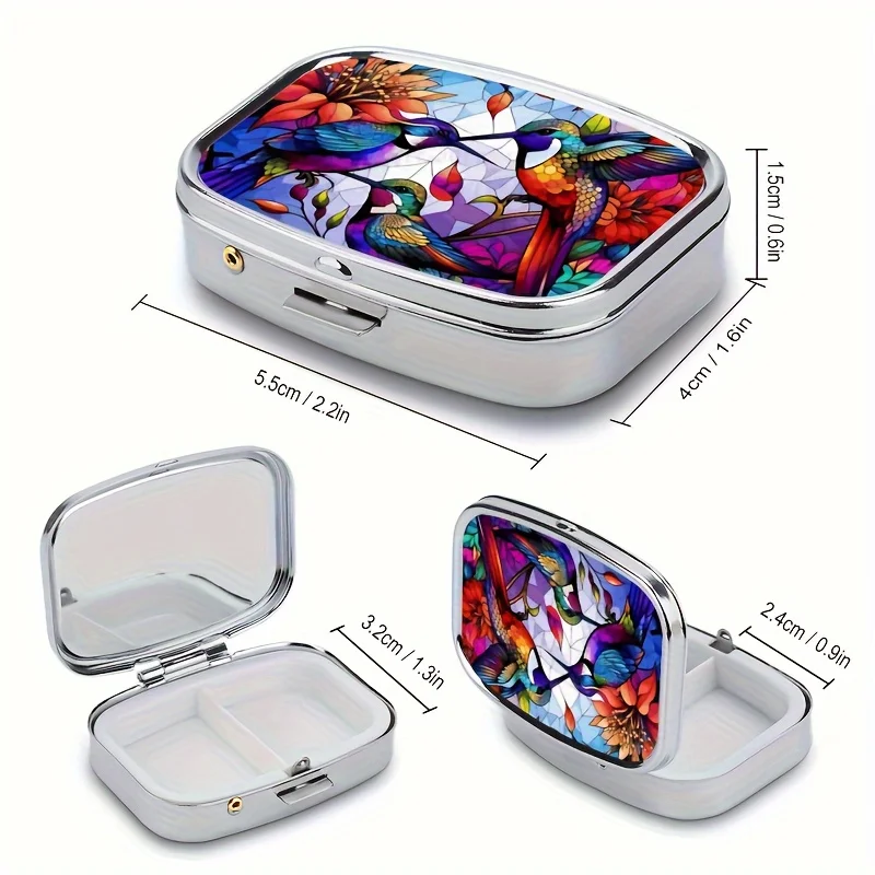 Three-color Small Hummingbird Medicine Box Two-compartment Portable Vitamin and Medicine Box Metal Travel Accessories