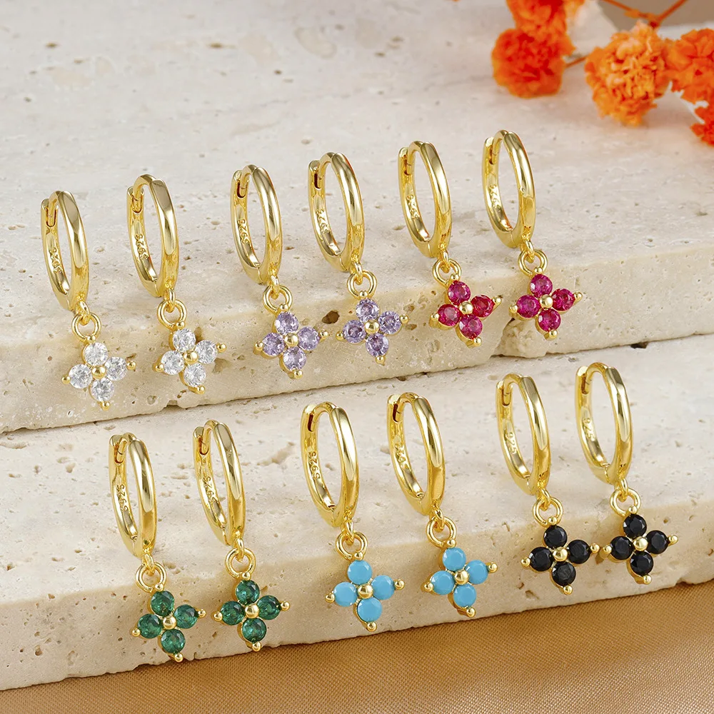Gold Color 18K Plated Hoop Earrings for Women Colorful Zirconia Cz Piercing Jewelry Accessories Gifts