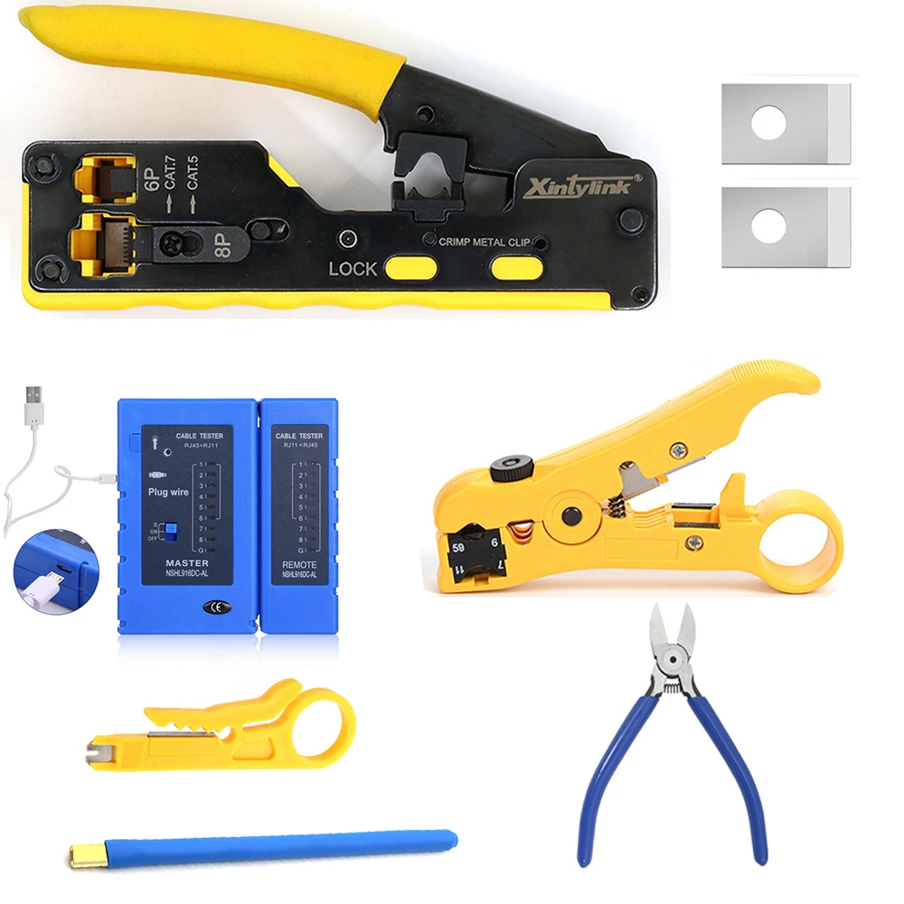 

rj45 pliers crimper rg45 cat5 cat6 cat7 CAT8 pass through network crimping tool ethernet cable Stripper networking clamp clip