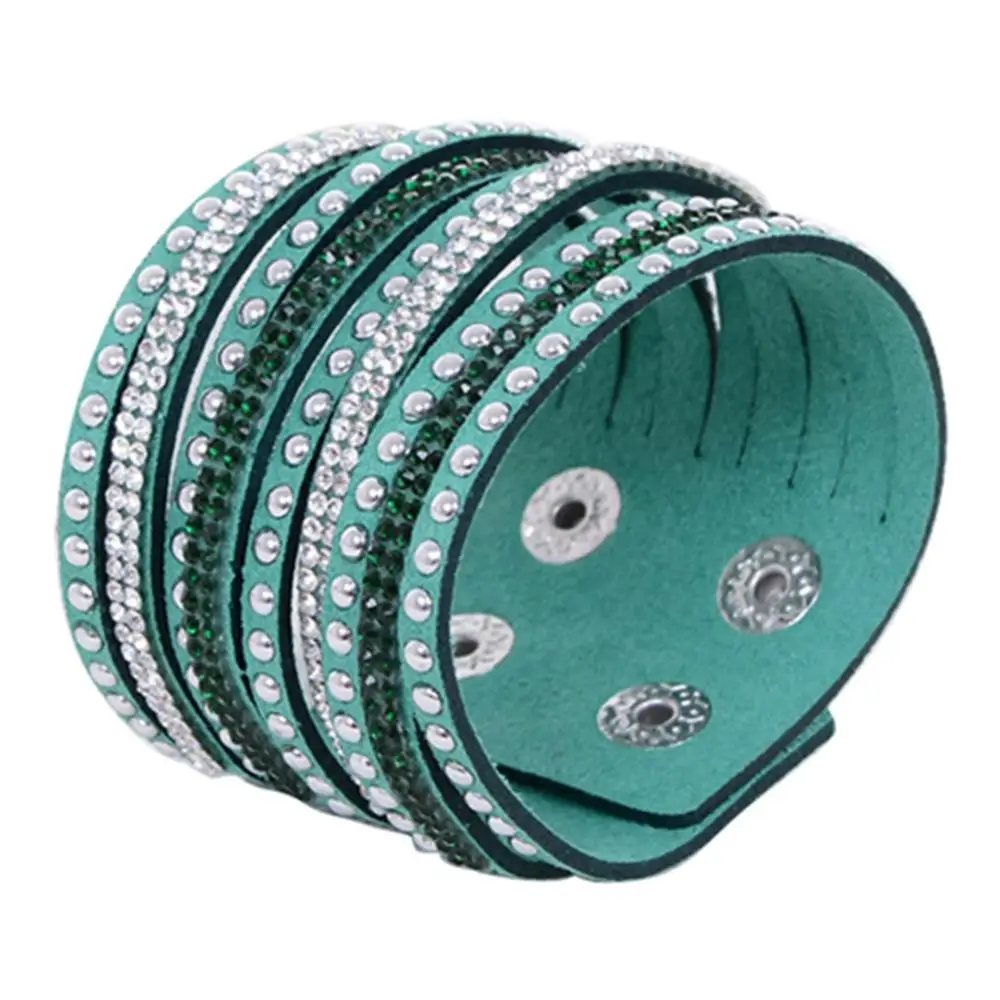 Damen-Armband Multilayer Wrap Mit Nieten & Strass – Wildleder, Größe Ca. 21x5 Cm