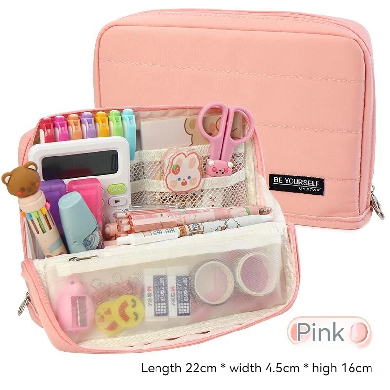 Large Capacity Pencil Bag Pink Aesthetic School Pencil Box Stationery  Supplies Pen Case Zipper Pencil Pouch School Supplies - AliExpress
