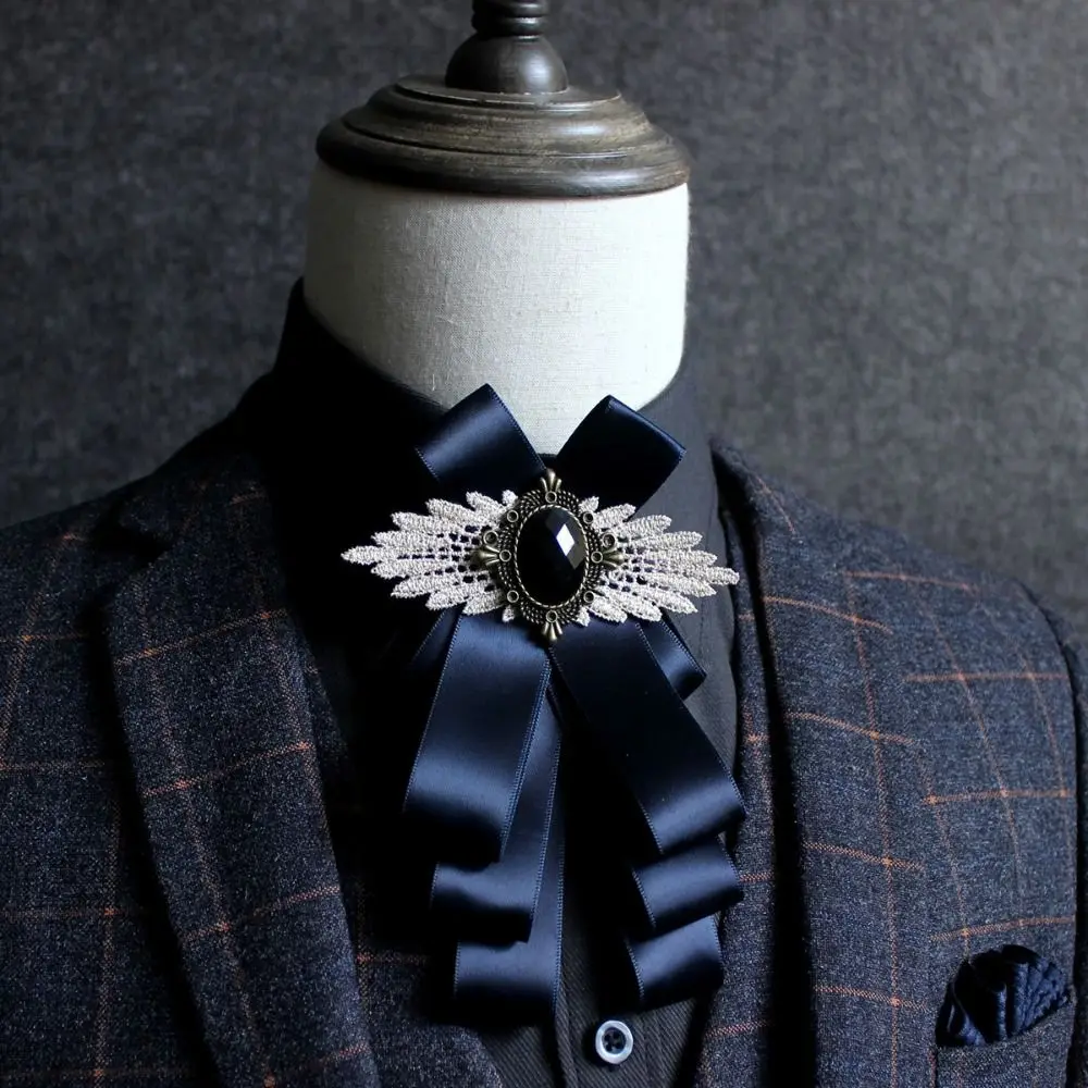 Fashion Faux Stone Men's Suit Lapel Flowers Alloy Polyester Bow Tie Necktie Neck Decoration Party Clothing Accessories for Women neck tie