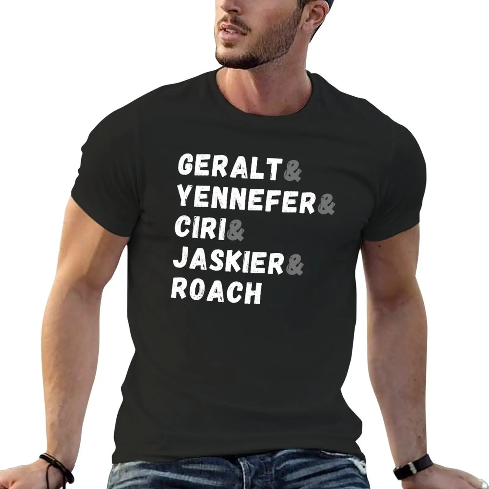 Футболка Geralt & Yennefer & Ciri & Jaskier Roach, милые топы, винтажные спортивные поклонники, мужские высокие футболки