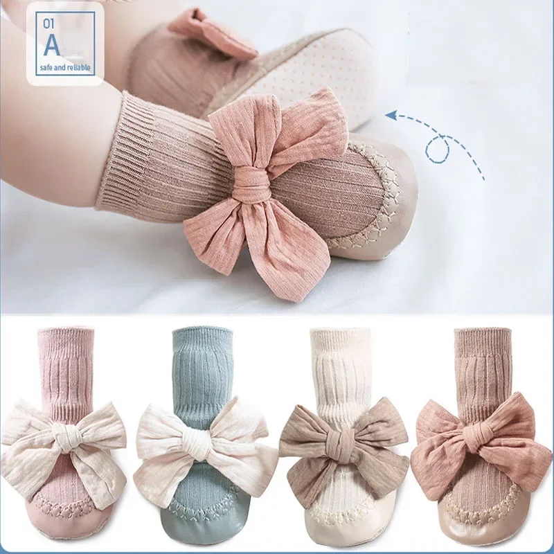 

Autumn Winter Baby Girls Socks Newborn Baby Bowknot Socks Infant Baby Socks Anti Slip Soft Cotton Floor Sock Shoes
