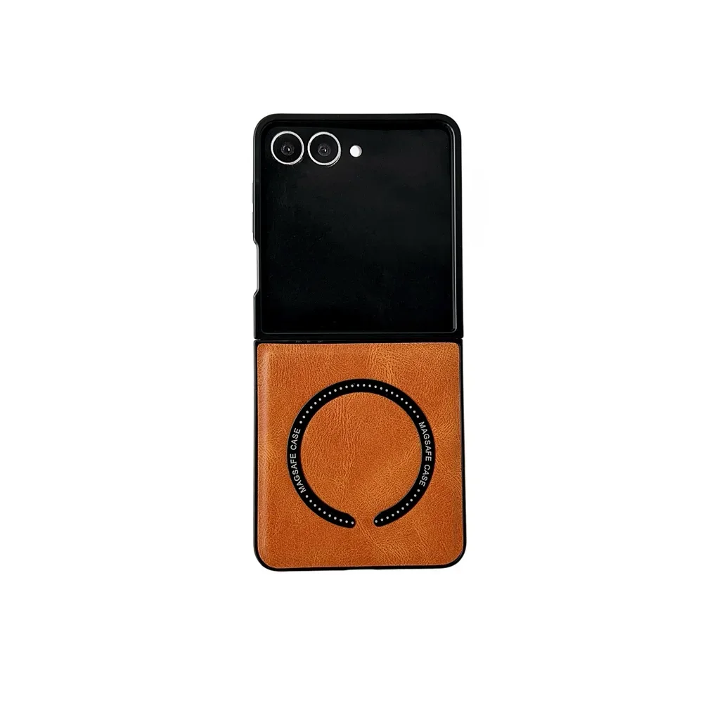 Luxury Leather Magnetic Wireless Charging Phone Case with Soft Bumper Cover