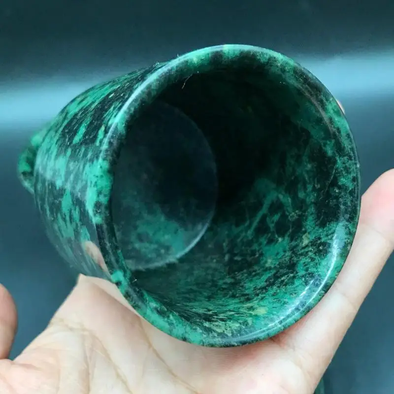 Dark Green Jade Teacups Health Gongfu Teaware Healing Magnetic Stone Straight Cup Genuine Chinese Jades Kung Fu Teaset ceramic coffee cup set