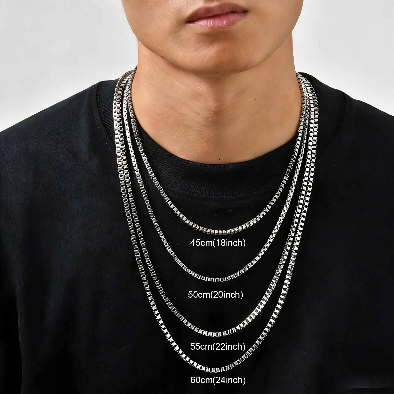 1/2/3mm Box Chain Necklaces for Men Women,Delicate Square Stainless Steel Chains Links Collars,Jewelry Gift 18To24 Inch 2
