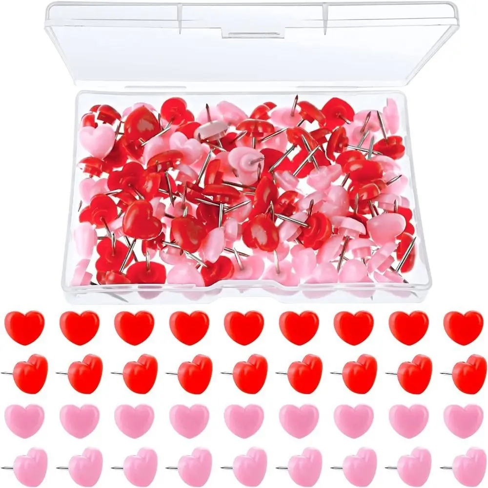 100PCS Reusable Pink Red Thumbtack Love Heart Photo Pins Push Pin Fixed Thumb Tacks Office Supplies