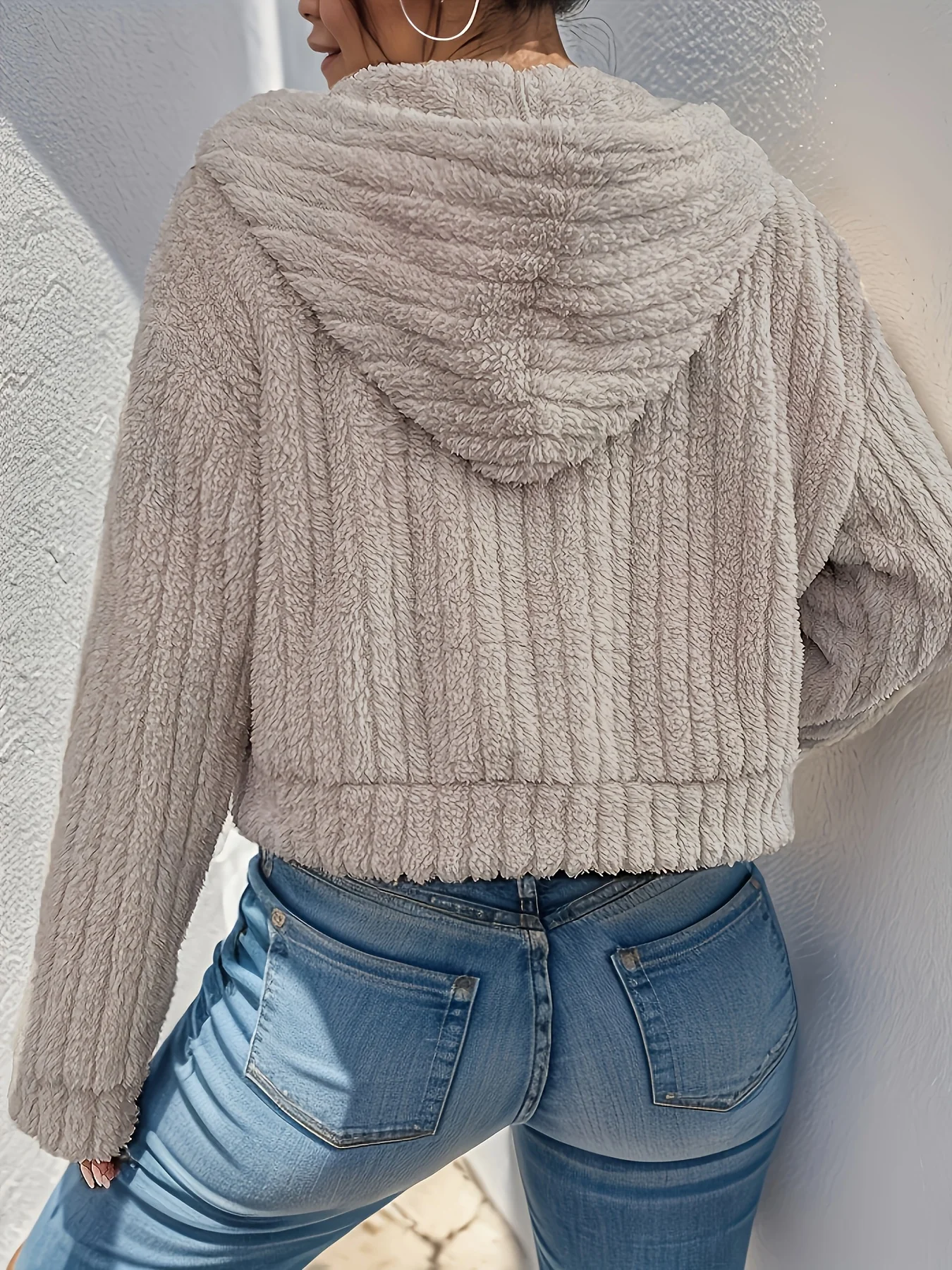 Faux Fur Hooded Jacket – Women's Winter Coat | Cozy Zip-Up Polyester Short Coat