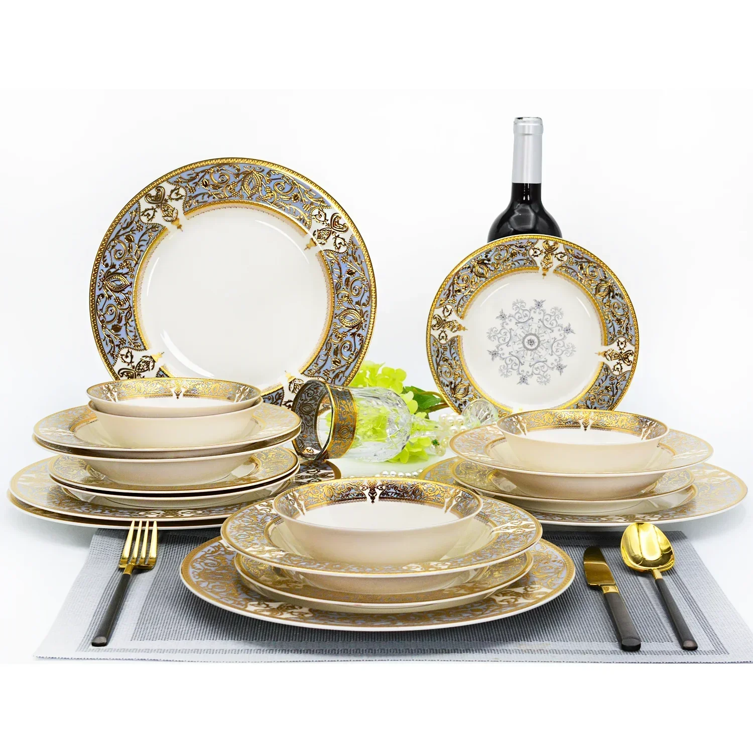 

24pcs Luxury style High quality Bone China dinner set with bowl for 6people