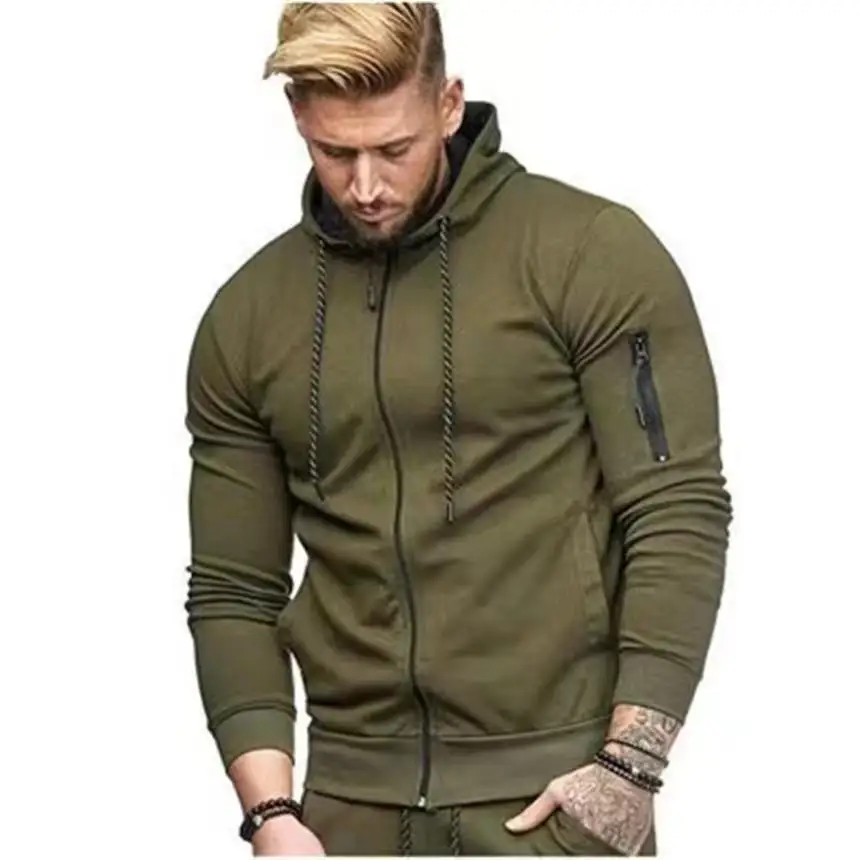Men's Solid Color Long Sleeved Hooded T-Shirt With Multiple Zippers Tight Fitting Hoodie Men's Sportswear Fitness Running Jacket