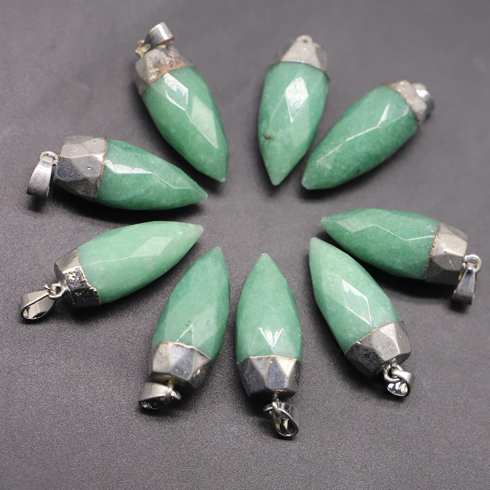 Natural Stone Silver Cone Healing Pendulum Faceted Pendant Crystal Grey Agate Onyx Necklace Reiki Charms DIY Jewelry Making 8PCS