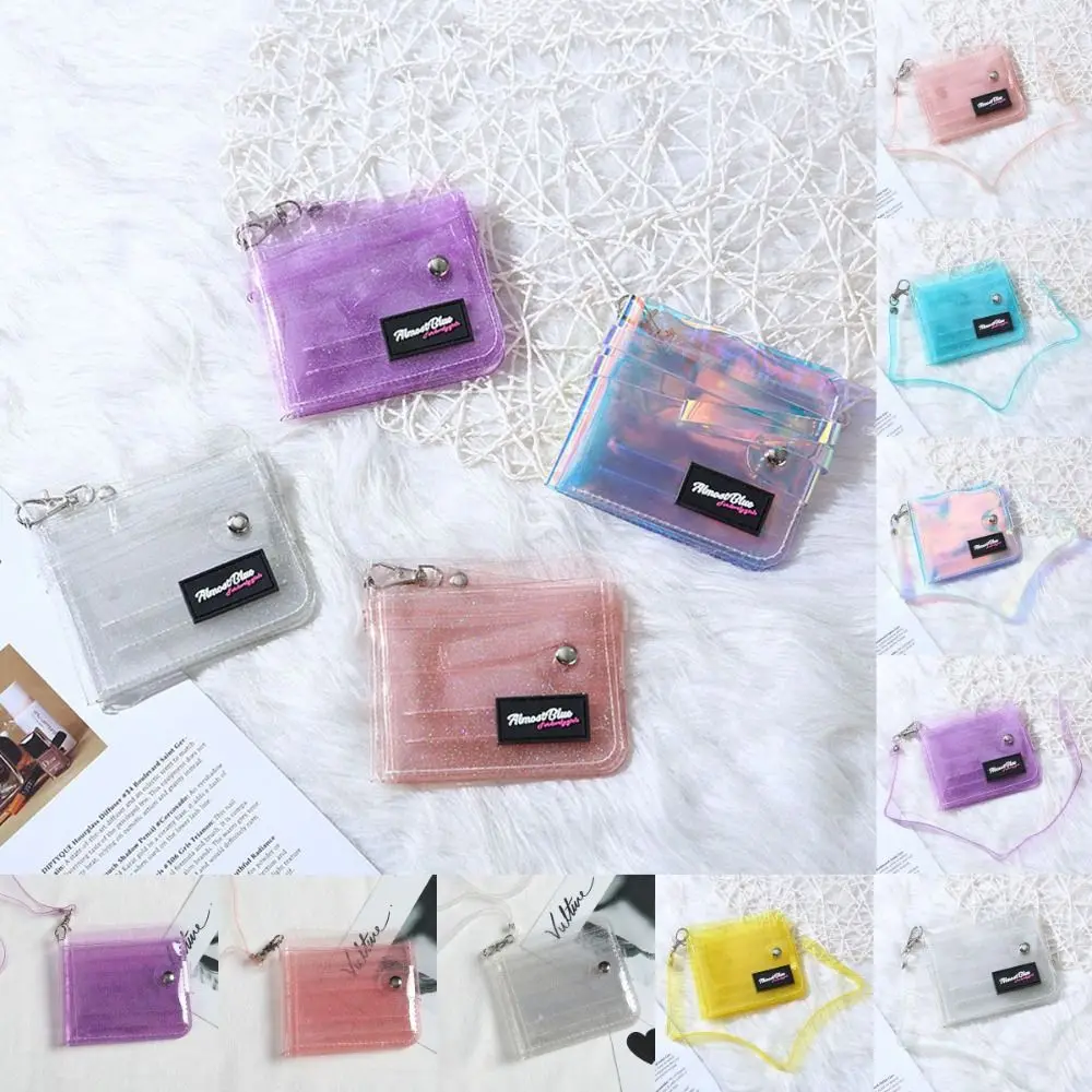 

Transparent Credit Card Holder Wallet Small PVC Jelly Color Card Holder with Neck Strap Wallet Ladies