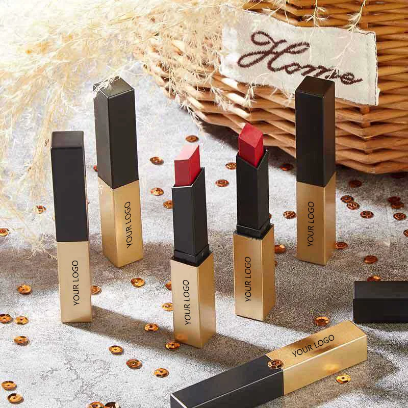 

Small Gold Bar Lipstick Square Tube Lipstick Nourishing Matte Women's Cosmetics Wholesale Custom Logo Cosmetics Dmg129