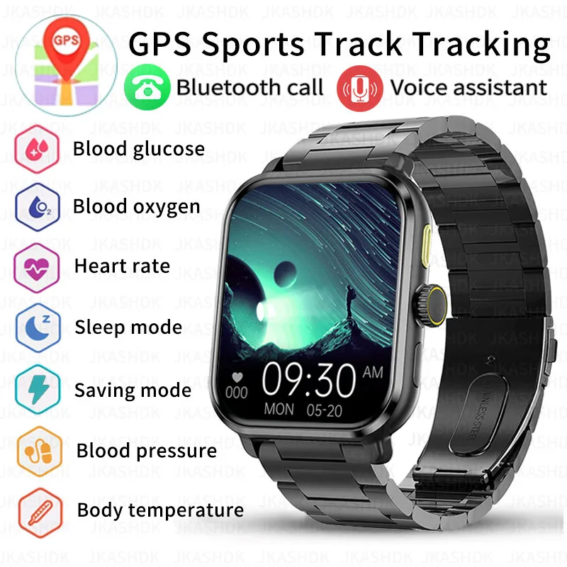 Gps Tracking Blood Sugar Smart Watch Per Uomo Bluetooth Call Blood Glucosio Blood Pressure Misurazione Della Temperatura Corporea Smartwatch