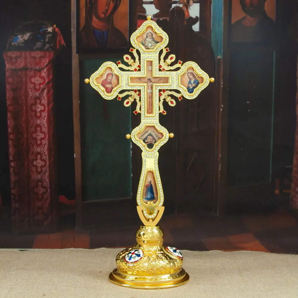 HT New Orthodox Wall Cross Crystal For Church Prayer Gift Box Packing Jesus Crucifix Hand Hold Cross Church Supplies