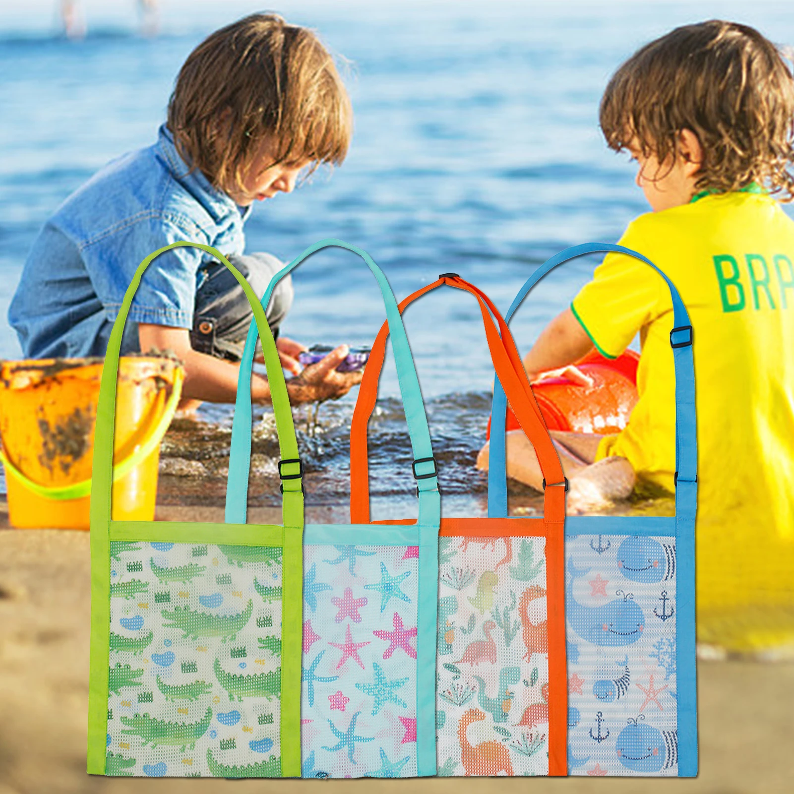 de mano de malla colorida para niños, bolsa de almacenamiento de juguetes de playa portátil para exteriores, bolsas de recolección de conchas marinas, organizadores de artículos diversos| | - AliExpress