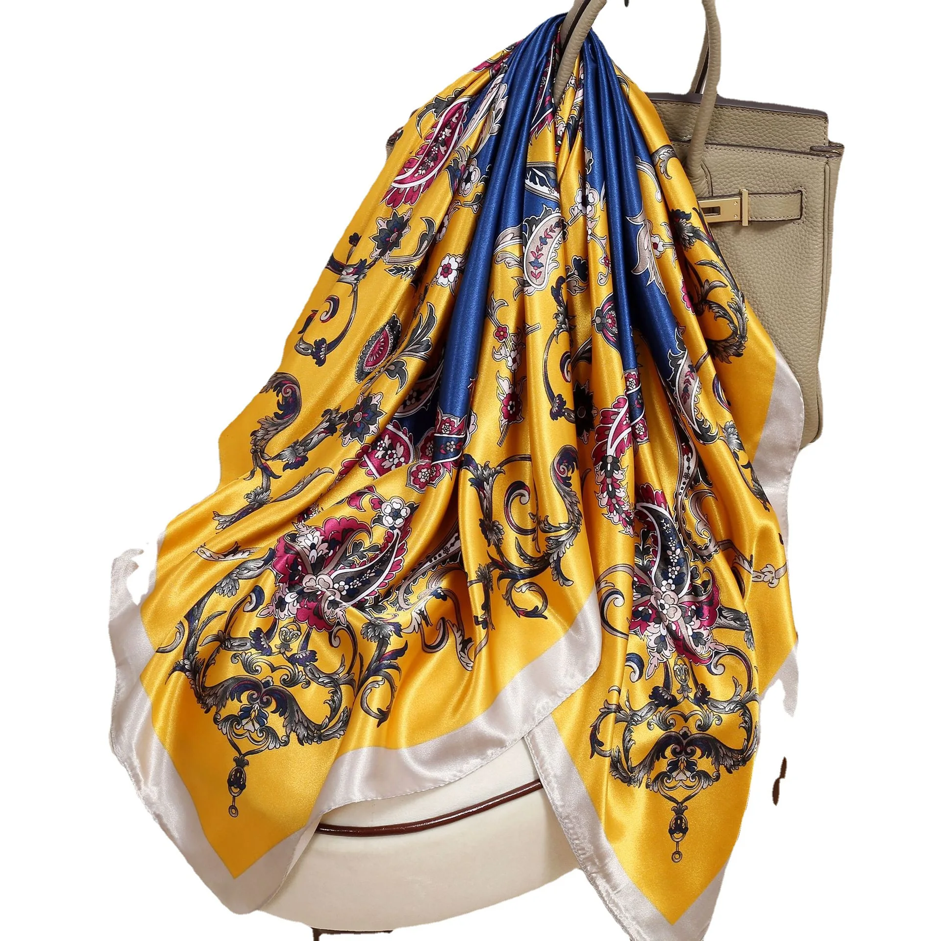 90x90 Large Square Scarf for Women Popular 2024 Silk Scarf Spring and Autumn Luxury Fashionable Mom's Small Square Scarf 5
