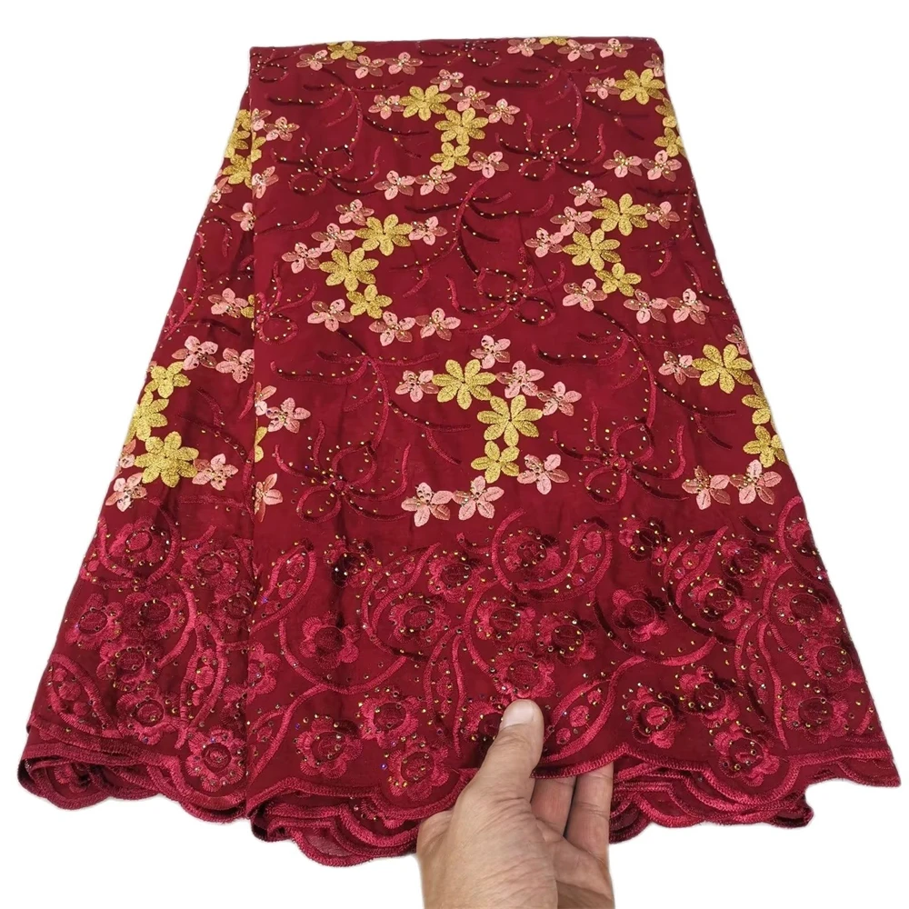 

With Stones Swiss Voile Lace Fabric 2023 High Quality Lace Cotton Fabrics With Embroidery For Party Dress 5Yards
