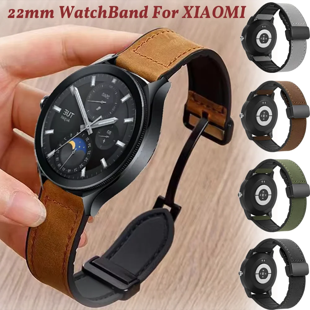 Premium 22mm Leather Magnetic Watch Band – Elegant Color Replacement Strap