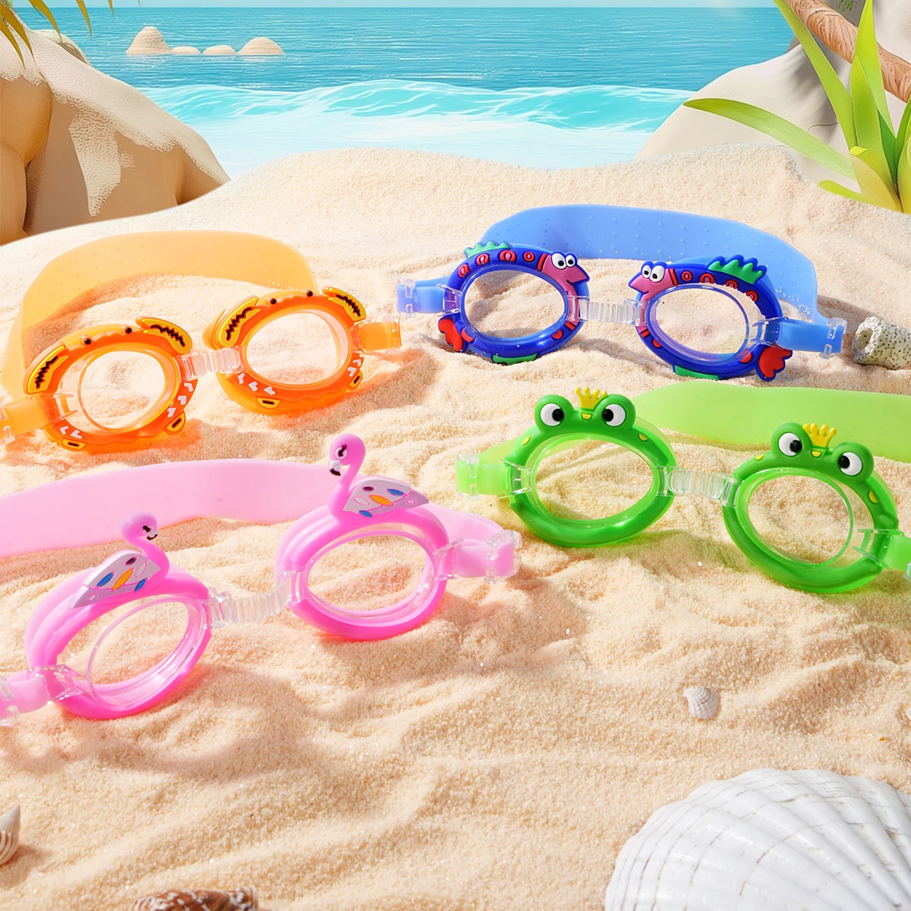 Lunettes de natation animaux adorables anti-buée étanches vision large cristalline