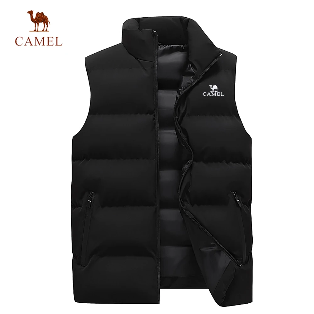 CAMEL-Chaqueta sin mangas de algodón grueso para hombre, chaleco informal cómodo, color sólido, otoño e invierno, 2024 gabardina casual con capucha para hombres ropa callejera deportiva con cremallera moda primavera y otoño 2024