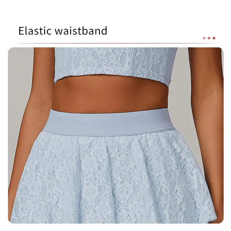 Description Picture 5 of itemNew Style Lace Nude Yoga Short Skirt for Women Anti Glare Mesh Breathable Sports Short Skirt High Waist Short Pants with Pocket