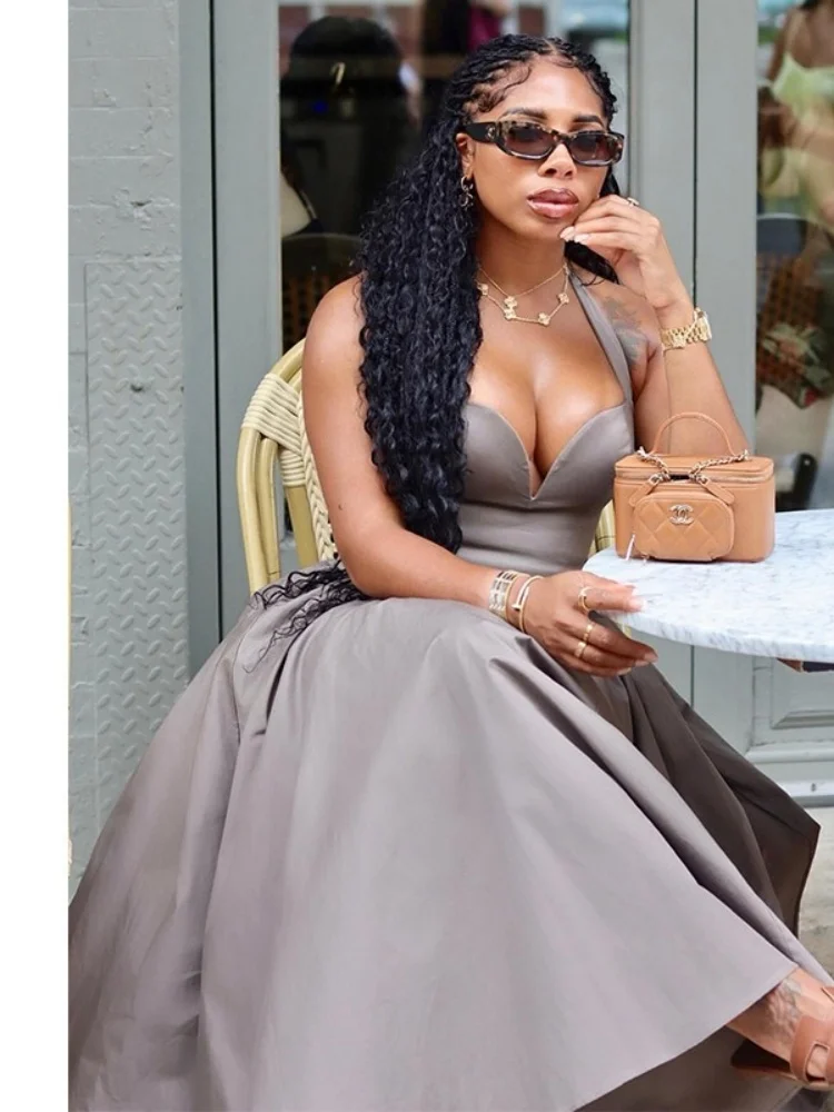 Wmstar Long Dresses Women Sexy Sleeveless Halter Neck Sweet Swing Dress Elegant Street Wear Dress Wholesale Dropshipping 2025