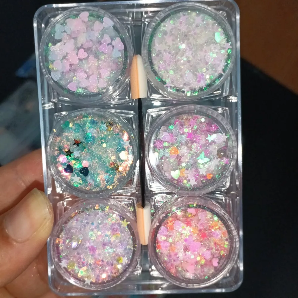 6 Colors Face Glitter Gel Body Shimmer Makeup Sequin for Hair Face Nail Eyeshadow Cream Gel Glitter Rave Festival Party Glitter 5