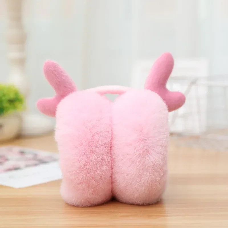 크리스마스 뿔 겨울 귀마개, 신상 모피 엘크 이어 머프, 단색 헤드폰, 여성 소녀 모피 헤드폰, 따뜻한 이어 워머, 핫