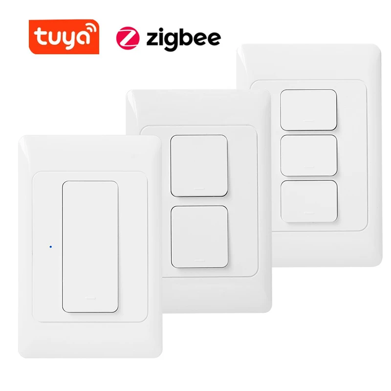 Tuya Zigbee Physical Smart Push Button Switches us au Brasil Light Wall Switch 3gang Timer Controle de Voz Google Alexa