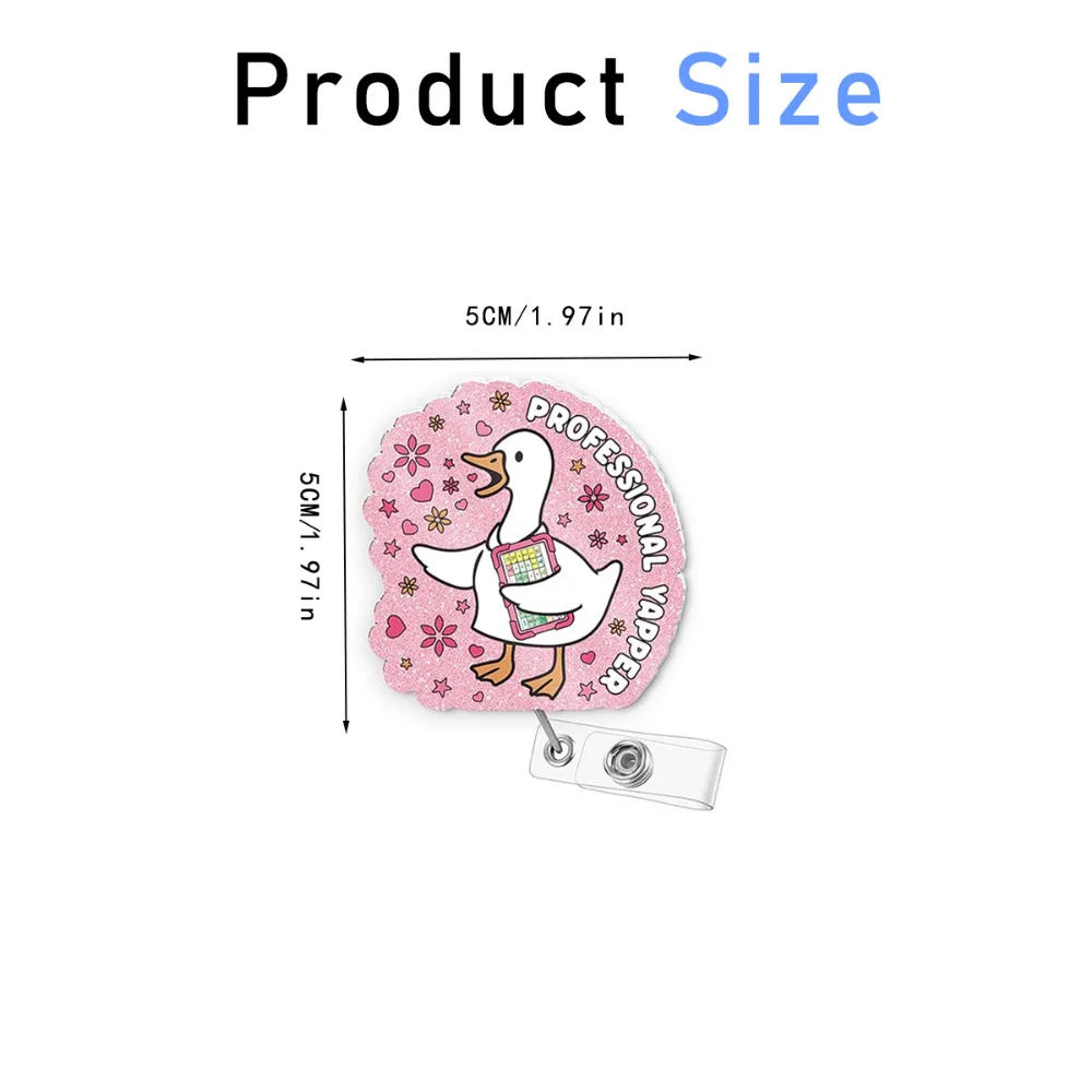 New Badge Clip Easy-pull Buckle Wire Device Acrylic Pink Goose Nurse Badge Clip Flash Powder Rotating Telescopic Buckle