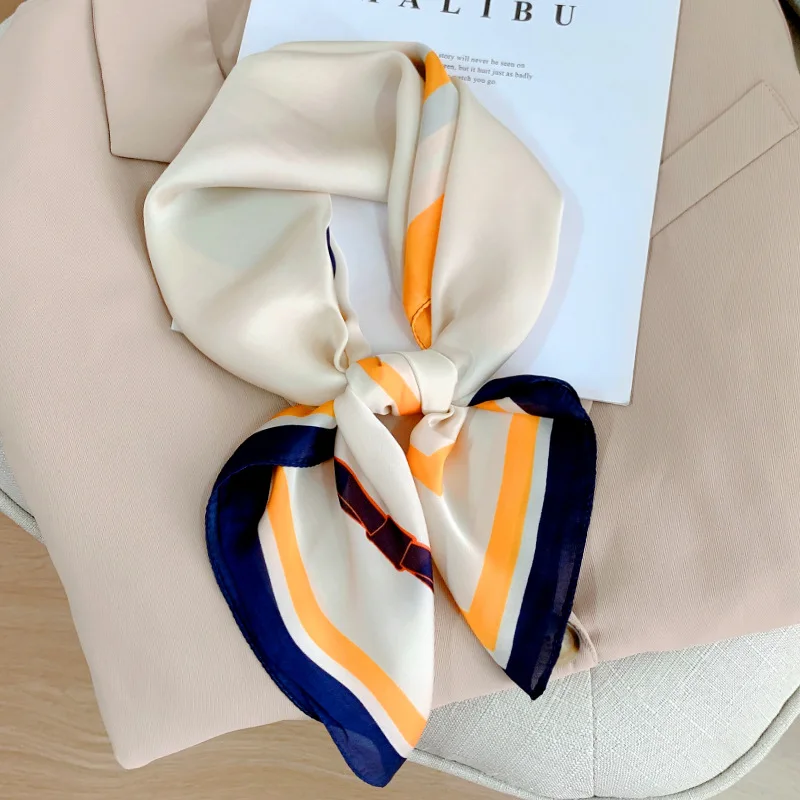 Luxury Brands 90*90cm New Square Silk Scarves Women Foulard Head Hijab office Lady Chiffon Shawl Bandanna Female Wrap Muffler 2