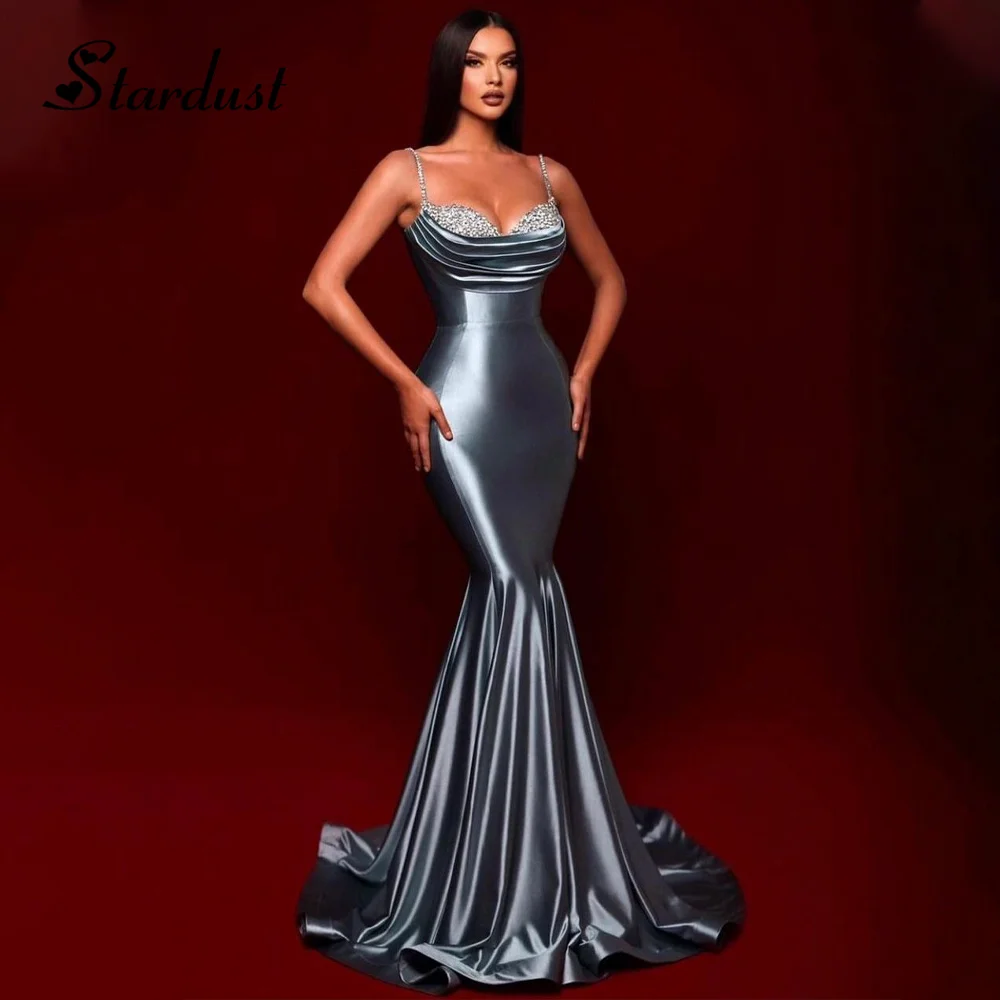 

Stardust Attractive Mermaid Evening Dresses for Women Spaghetti Straps Diamonds Pleat Dubai Vestido Gala Mujer Personalized