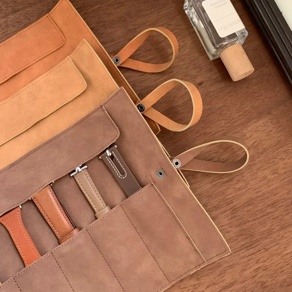 Travel Watch Organizer | Premium Full Grain Leather Watch Band Roll Organizer, 5-Slot H... - SKU WBRO0806 - UGI Packaging