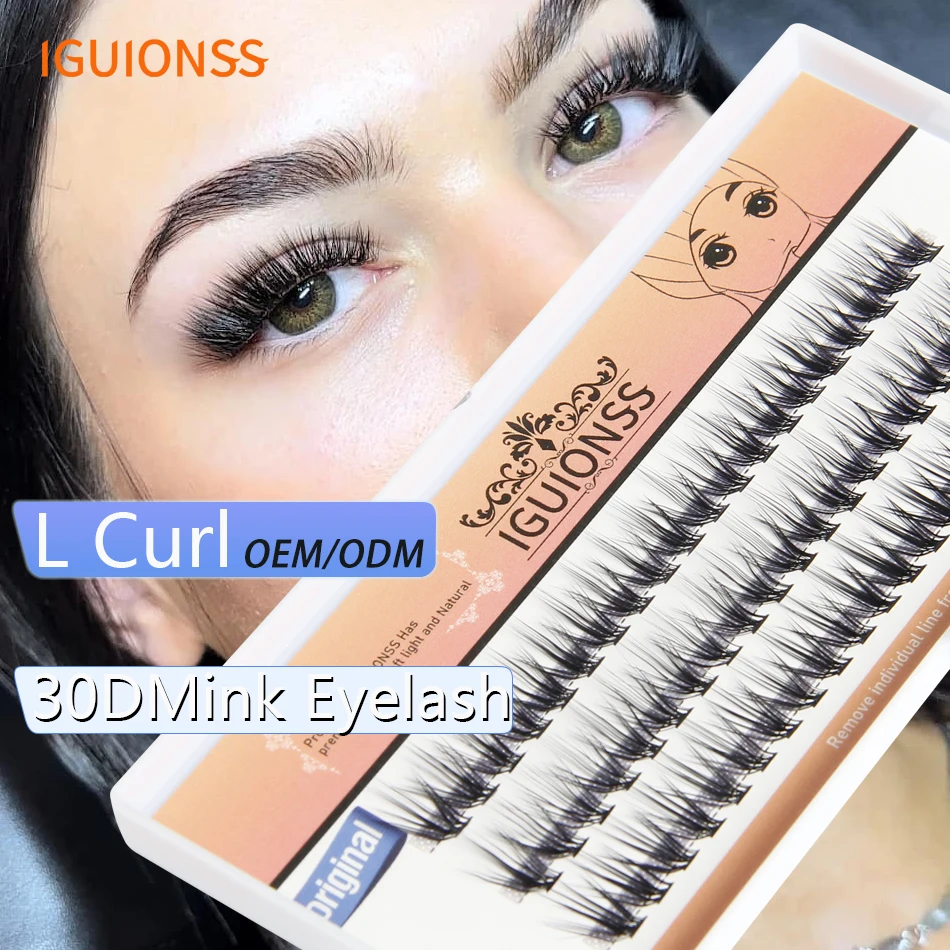 IGUIONSS 3D Fluffy Fake lashes L Curl Super Cluster Eyelash Extension Natural  Individual Lashes Silk Eyelash Extension Supplies