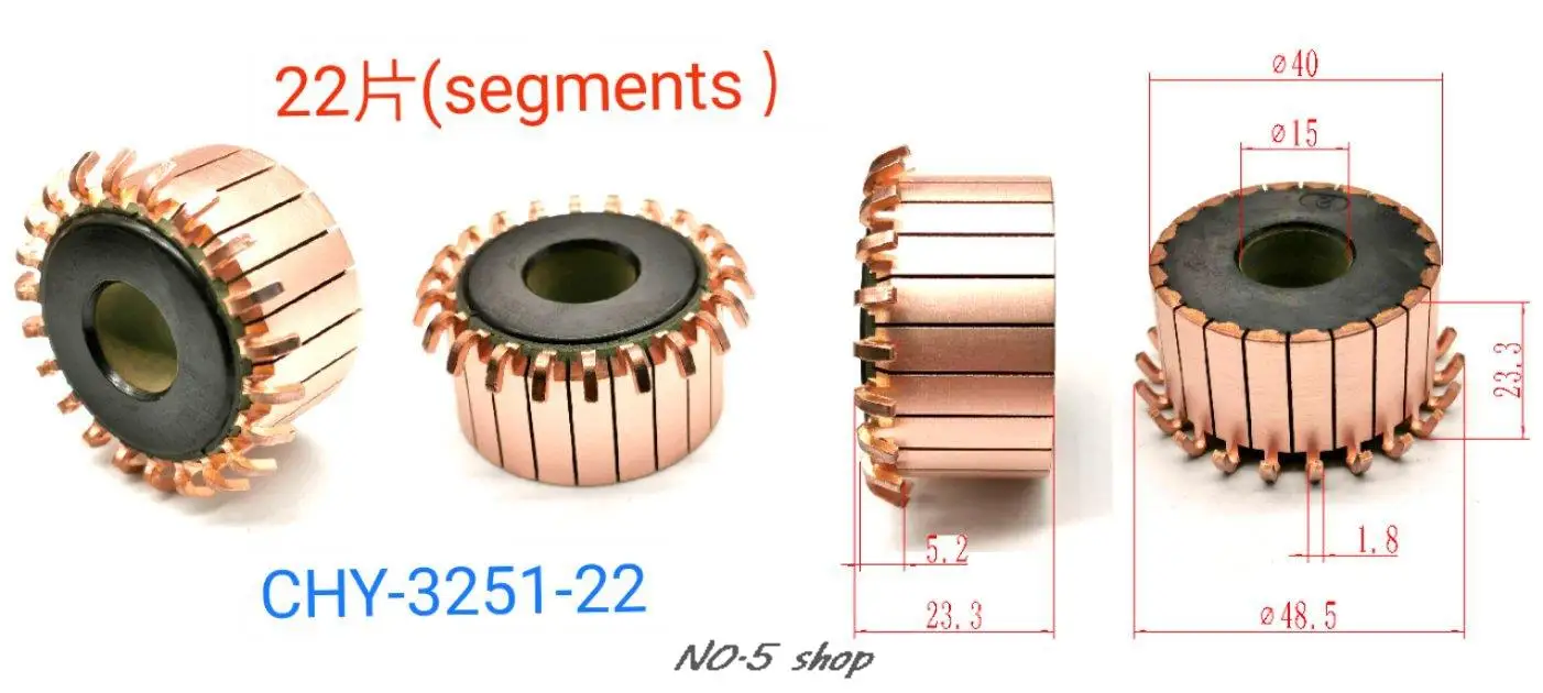 

5pcs 40x15x23.3(23.3)x22P Copper Bars Electric Motor Commutator